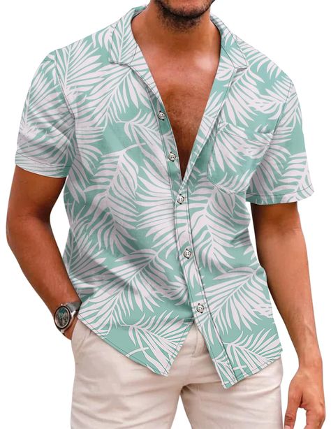 PRICES MAY VARY. 【HIGH QUALITY FABRIC】This hawaiian shirt made of soft and comfortable fabric, keeping you a skin friendly, breathable, lightweight and cool feeling. 【HAWAIIAN PRINT STYLE】The summer hawaiian shirt features with a tropical floral print, all over printing which brings you striking looking, vibrant prints add tropical appeal to this men cotton aloha shirts. 【STYLISH DESIGN】The men vacation beach shirt designed with loose fit, button up closure, short sleeve, spread collar and left Men Vacation, Beach Shirt Design, Resort Casual, Guayabera Shirt, Floral Hawaiian Shirt, Mens Shorts Summer, Silk Shirt Dress, Shirts Short Sleeve, Tropical Shirts