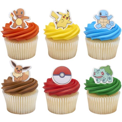 PRICES MAY VARY. DecoPac Pokémon Characters Cupcake Rings - 24 Cupcake Rings Featuring 5 favorite characters from the popular animation; Pikachu, Bulbasaur, Charmander, Squirtle, Eevee plus a Poké Ball! The perfect addition for any Pokémon themed party. Officially Licensed - Ideal for birthdays and celebrations these 24 rings are ready to add to cakes, muffins, donuts, or other baked treats. Perfect for cupcakes or as part of a large celebration cake design! Ready to Use - These shaped Pokémon r Pokemon Cupcakes Ideas, Pokemon Muffins, Pokémon Birthday Ideas, Pokemon Birthday Party Decorations, Pokémon Cupcakes, Cupcakes Pokemon, Bolo Pikachu, Pokemon Party Favors, Pokemon Party Decorations