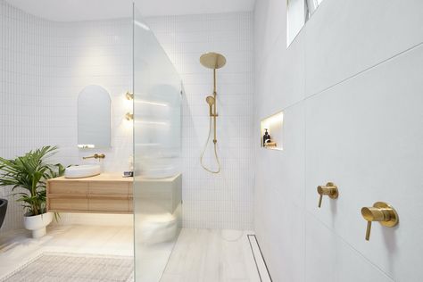 The Block 2020 Master Ensuites: Worst Room Won! - TLC Interiors Timber Vanity, Shower Screens, Star Shower, Master Ensuite, Pink Tiles, Ensuite Bathroom, Brass Bathroom, Main Bathroom, Project Inspiration