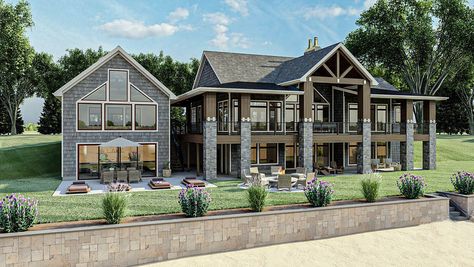 Advanced House Plans, House Plans With Pictures, Covered Deck, Water House, Lake House Plans, Craftsman Style Homes, Craftsman Style House Plans, Craftsman House Plan, Covered Decks