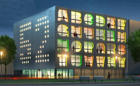 The Alphabet Building, an office building under construction in Amsterdam Futuristic Office Design, Architecture Cool, School Building Design, Dutch Architecture, Energy Efficient Buildings, Creative Office Space, Architecture Ideas, School Building, Building Facade