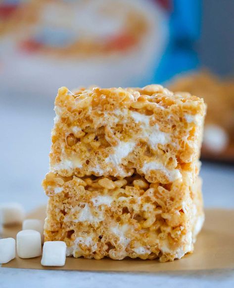 Rice Krispie Treats Recipe - Cooked by Julie Brown Butter Rice, Peanut Butter Marshmallow Squares, Rice Crispy Bars, Peanut Butter Rice Krispie Treats, Peanut Butter Marshmallow, Krispie Treats Recipe, Krispy Treats, Rice Krispy, Butter Rice