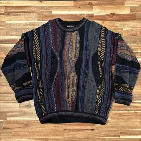 Vintage Coogi Style Baracuta Tundra Men's 3D Knit 90s Biggie Sweater Coogi Sweater Men Outfit, Old Man Sweater, Sweater Outfits Men, Junk Ideas, Im Silly, Coogi Sweater, Silly Clothes, Mens Knit Sweater, Drip Or Drown