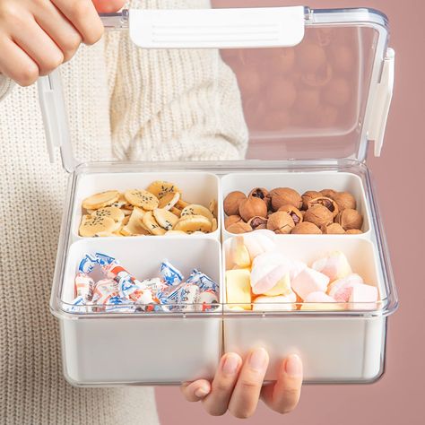 PRICES MAY VARY. Portable, and convenient size make this divided snack container the best for work, picnic or on the go. The design of removable compartment bins make it easy to pack variety food.Transparent, airtight, and leak-proof lid maintain the safety and freshness of the food. This snack container is excellent for serving your guests with a variety of snacks, such as candy, nut, carrots, onions, broccoli etc. Work great for salads and meal prep. Fits boxed foods, condiments, spices, dry g Veggie Charcuterie, Refrigerator Organization Containers, Vegetable Lunch, Variety Food, Refrigerator Organizer, Fruit Lunch, Snack Platter, Organizer Bins, Food Storage Organization