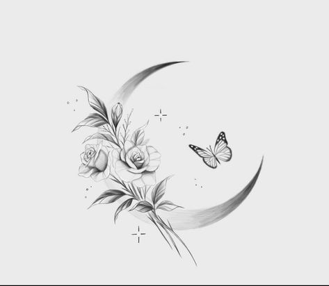 Moon And Sunflower Tattoo Designs, Butterfly Turtle Tattoo, Microtattoo For Women, Side Neck Tattoos Women Ideas, Flower And Moon Tattoo, Butterfly Vine Tattoo, Moon And Butterfly Tattoo, Neck Tattoos Women Side, June Tattoo Ideas