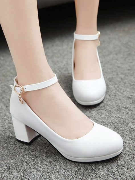 Grade 8 Grad Shoes, Graduation Shoes, Heel Sandals Outfit, Girls Heels, Velvet Heels, Cute Heels, Ankle Strap Pumps, Strap Pumps, White Heels