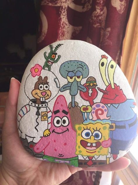 Spongebob Tv, Funny Spongebob, Pokemon Painting, Tv Cartoon, Diy Rock Art, Stone Art Painting, Cartoon Animation Drawing, Painted Rocks Diy, Rock Painting Ideas Easy