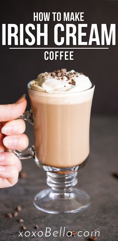 image of a glass cup of irish cream coffee. Irish Cream Coffee Drinks, Baileys Irish Coffee, Carolans Irish Cream Recipes, Baileys Irish Cream Recipes Drinks, Drinks Using Baileys Irish Cream, Irish Cream Coffee Recipe, Carolans Irish Cream Drinks, Bailey’s Irish Cream Recipes, Baileys Coffee Recipes