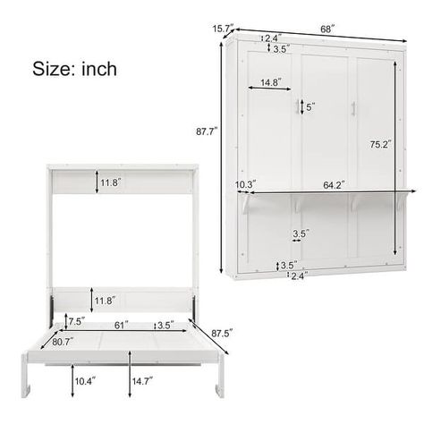 Folding Wall Bed, Full Size Murphy Bed, Bed Folding, Flip House, Murphy Bed Desk, Queen Murphy Bed, Bed With Desk, White Bed Frame, Hidden Bed