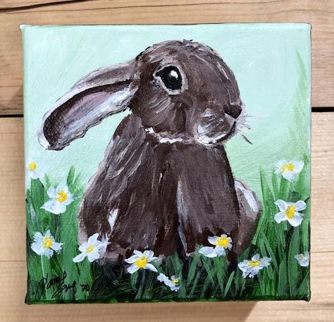 Bunny Paintings, Pillow Painting, Acrylic Bunny, Painting Hobby, Aesthetic Paintings, Home Decor Display, Brown Bunny, Bunny Painting, Wine Painting