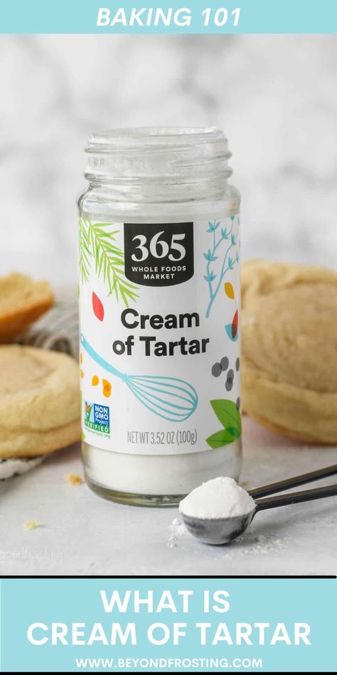 Everything you need to know about cream of tartar including what it is, how to use it, and how to substitute cream of tartar in recipes! What Is Cream Of Tartar, Grocery Aisle, Baking Powder Substitute, Beyond Frosting, Chewy Sugar Cookie Recipe, Wine Industry, Tooth Decay Remedies, Cream Of Tarter, Chocolate Sugar Cookies