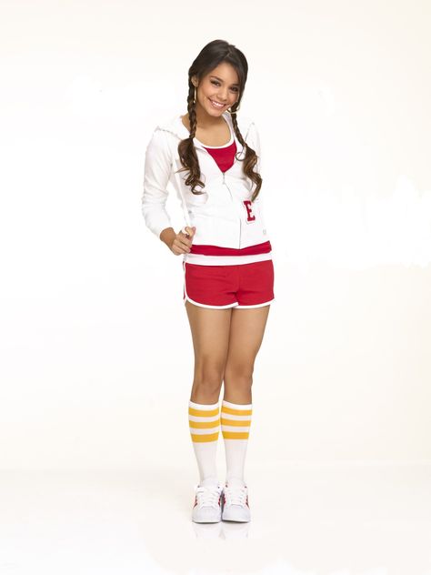 Vanessa in High School Musical 3: Senior Year photo shoot. Gabriella High School Musical, Vanessa Hudgens Legs, High School Musical Costumes, Gabriela Montez, Gabriella Montez, High School Musical Cast, White Tops Outfit, High School Musical 2, High School Musical 3