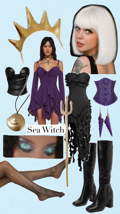 Ursula Halloween Costume Diy, Ursula And Ariel Costume, Cute Ursula Costume, Halloween Costumes Ursula, Ursula Inspired Outfit, Ursula Fancy Dress, Vanessa Little Mermaid Costume, Villain Costumes For Women, Ursela Costume