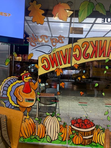 Thanksgiving Window Art, Thanksgiving Window Painting, Window Paint, Window Ideas, Window Art, Window Painting, Thanksgiving, Holidays, Paint