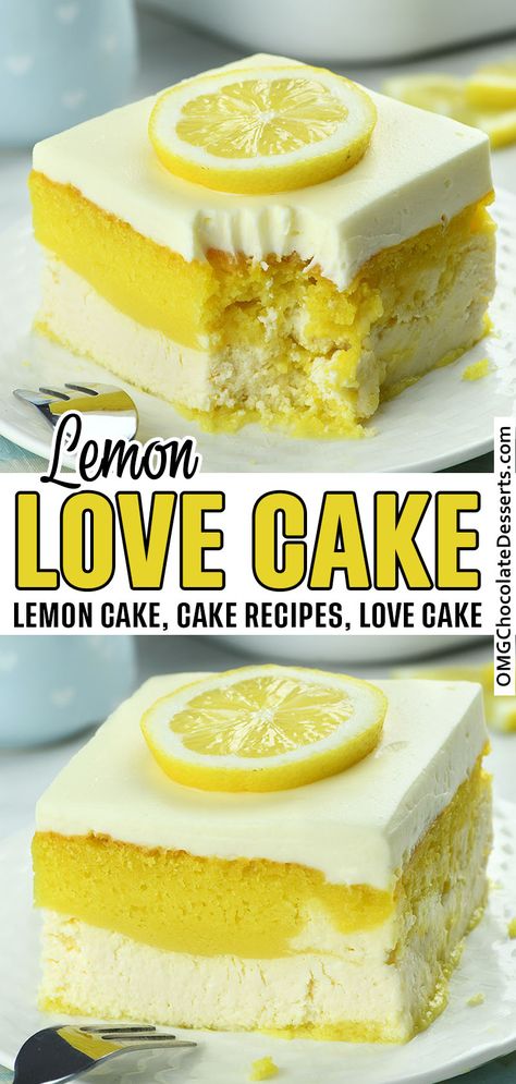 Lemon Love Cake starts is moist lemon cake, sweet ricotta filling and whipped mascarpone lemon pudding topping, make this cake so rich and perfect for Valentine’s Day, birthdays, or any other special occasion, or for true lemon lover. via @https://www.pinterest.com/omgchocodessets/ Lemon Italian Love Cake, Ricotta Cake Filling, Fancy Lemon Cake, Lemon Filled Cake, Lemon Birthday Desserts, Lemon Cake Mix Desserts, Lemon Love Cake, Lemon Mascarpone Cake, Dessert Fillings