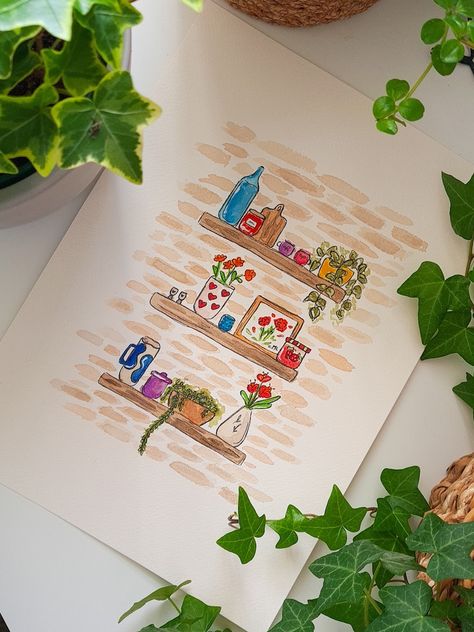 Aquarelle originale décorative - cuisine des douceurs - kitchen illustration Kitchen Watercolor Art, Aquarelle Ideas, Art Mini Toile, Kitchen Illustration, Kitchen Drawing, Poster Diy, Diy Watercolor Painting, Watercolour Inspiration, Diy Watercolor