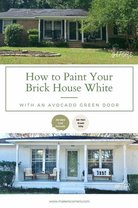 How to Paint Your Brick Ranch Style Home White and Completely Transform Your Home! Painting Brick Exterior, Painting Brick, Painted Brick Exteriors, Types Of Bricks, Paint Your House, Greek Villas, Brick Ranch, Create A Blog, Tape Painting