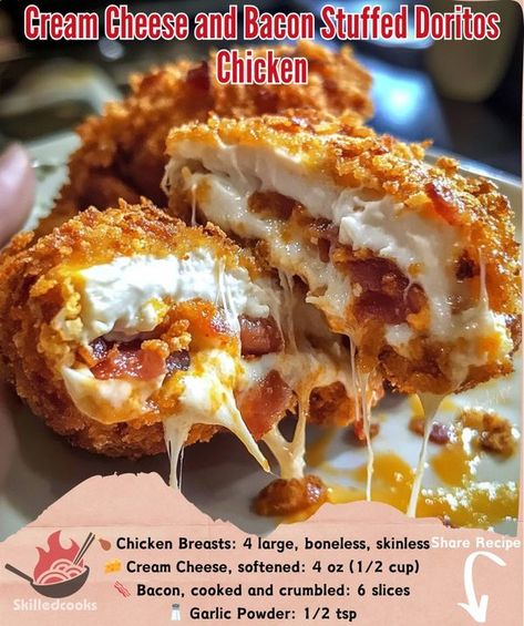 Skilledcooks | 🧀🥓 Cream Cheese and Bacon Stuffed Doritos Chicken 🥓🧀 | Facebook Bacon And Cream Cheese Stuffed Doritos, Cream Cheese Bacon Stuffed Doritos Chicken, Cream Cheese Bacon Chicken, Stuffed Doritos, Bacon Cheese Stuffed Chicken, Cream Cheese And Bacon Stuffed Chicken, Doritos Chicken, Dorito Chicken, Stuffed Chicken