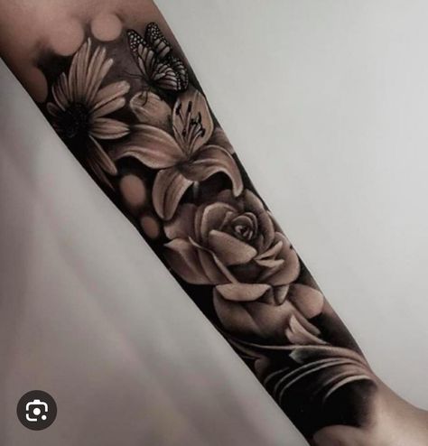 Black And Grey Floral Tattoo, Forearm Cover Up Tattoos, Soccer Tattoos, Wörter Tattoos, Forarm Tattoos, Geniale Tattoos, Leg Tattoos Women, Tatuaje A Color, Arm Sleeve Tattoos