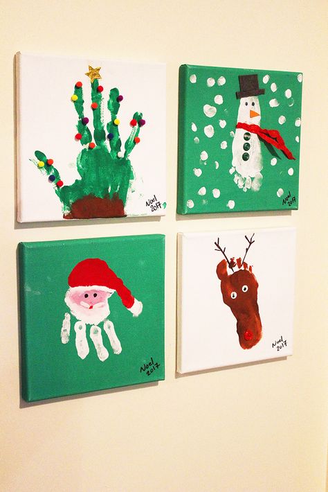 Handprint Art Christmas, Høstaktiviteter For Barn, Baby Christmas Crafts, Hand Print Art, Christmas Crafts For Toddlers, Baby Art Projects, Preschool Christmas Crafts, Christmas Crafts For Kids To Make, Christmas Arts And Crafts