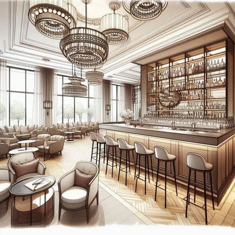 Evoking Epicurean Enchantment: Sketch Design for Restaurants Sketch Bar, Interior Architecture Sketch, Interior Design Sketchbook, Furniture Design Sketches, Interior Design Renderings, Interior Architecture Drawing, Interior Design Sketch, Bar Interior Design, Interior Sketch