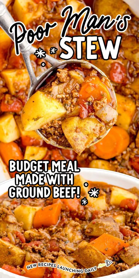 Our poor man’s stew is a delicious, filling slow cooker meal made from ground beef, veggies, and plenty of flavor. Hamburger Beef Stew, Ground Beef Stew Recipes, Beef Recipes Ground, Poor Mans Stew, Stew Recipes Crockpot, Ground Beef Stews, Slow Cooker Meal, Recipes Ground Beef, Crockpot Recipes Beef Stew