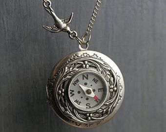 Compass Locket, Gift For Traveler, Silver Locket Necklace, Show Me The Way, Silver Locket, Compass Necklace, Silver Lockets, Locket Necklace, Travel Gifts