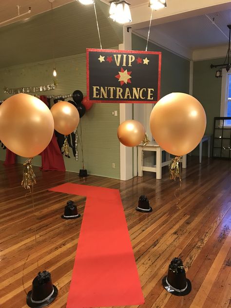 Movie theme VIP entrance #hollywood #movietheme #party #decoration #cinema #marquee #movie #stepandrepeat #vip Backstage Party Theme, Hollywood Movie Themed Party, Hollywood Party Decorations Diy, Vip Party Decorations, Cast Party Ideas Theater, Drama Themed Party, Red Carpet Gala Theme, Hollywood Party Entrance, Vip Party Ideas