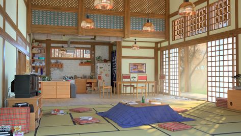 ArtStation - Japanese Kitchen, Kazuya Tachibana Japan House Interior, Japan Living Room, Japan Room, Japanese Bedroom, Anime House, Japanese Home Design, Bedroom Minimalist, Japanese Room, Anime Room