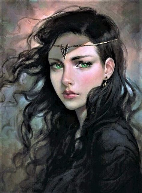 Black Hair Green Eyes Girl, Sketches Of Girls Faces, Black Hair Green Eyes, Art Du Croquis, Medieval Woman, Girls With Black Hair, Fantasy Magic, Art Tumblr, Illustration Girl