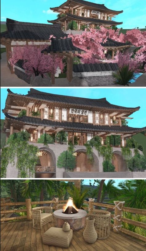 Japanese Mansion Exterior, Japanese House Layout, Japanese Mansion, Cottage Core Bloxburg House, Bloxburg Cottage, Bloxburg House Builds, Castle House Design, Minimalist Bloxburg, House Ideas Modern