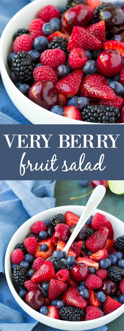 Everyone loves this easy and healthy recipe for Very Berry Fruit Salad with light honey lime dressing! A yummy summer side dish! Make it for 4th of July! kristineskitchenblog.com Fruit Salad Recipes Easy, Salad Recipes Easy, Easy Fruit Salad Recipes, Berry Fruit Salad, Healthy Fruit Salad, Honey Lime Dressing, Fruit Salad Easy, Berry Salad, Very Berry