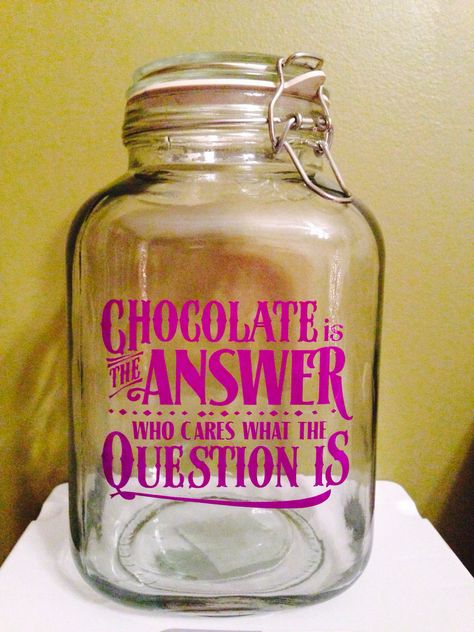 Gonna fill it up with Chocolate for Granny!                                                                                                                                                                                 More Personalized Candy Jar, Candy Jar Svg Free, Candy Jar For Office, Cute Candy Jar Sayings, Candy Jar Sayings Svg, Vinyl Jars Ideas, Funny Candy Jar Sayings, Office Candy Jar Ideas, Candy Jar Sayings