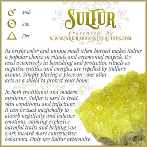 Sulfur Crystals Meaning, Energy Stones Crystal Healing, Witchy Herbs, Witch Stones, Wiccan Quotes, Magical Plants, Pergola Planter, Crystal Magick, Healing Skin