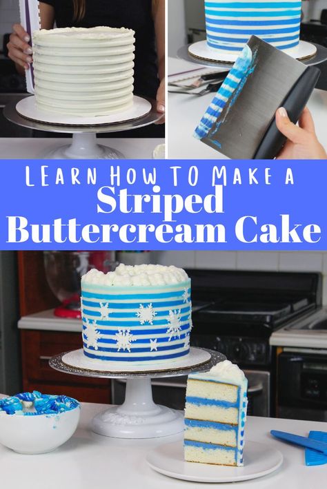 Striped Buttercream Cake, Easy Minecraft Cake, Striped Cake, Smores Cake, Frosting Techniques, Icing Techniques, Wilton Cake Decorating, Frosting Tips, Fondant Baby