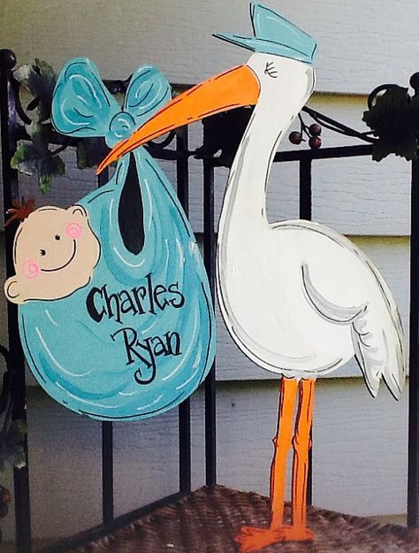 Stork Yard Sign, Storch Baby, Baby Door Signs, Baby Announcement Sign, Stork Baby Showers, Baby Stork, Baby Door Hangers, Newborn Announcement, Baby Door