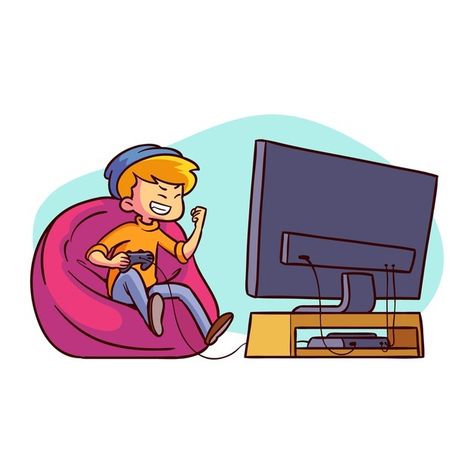 Illustrated boy playing video game | Free Vector #Freepik #freevector #character #home #game #person Playing Video Game Poses Drawing, Gamer Boy, Play Game Online, Game Illustration, Game Video, Game Concept, Boys Playing, Vector Character, Playing Video Games