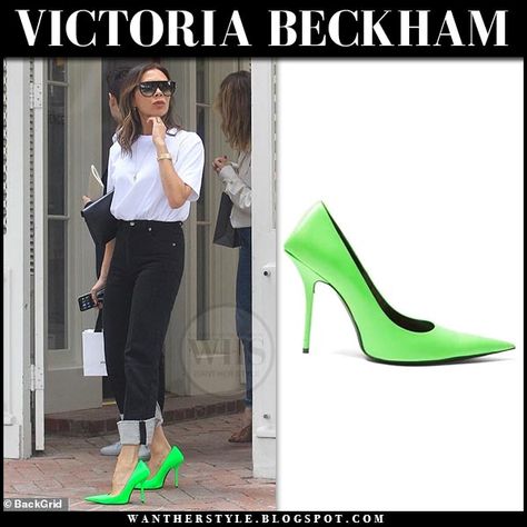 Neon Green Shoes Outfit, Green Pumps Outfit, Neon Green Shoes, Green Shoes Outfit, Pumps Outfit, Beckham Style, Green Pumps, Victoria Beckham Style, Cinderella Shoes