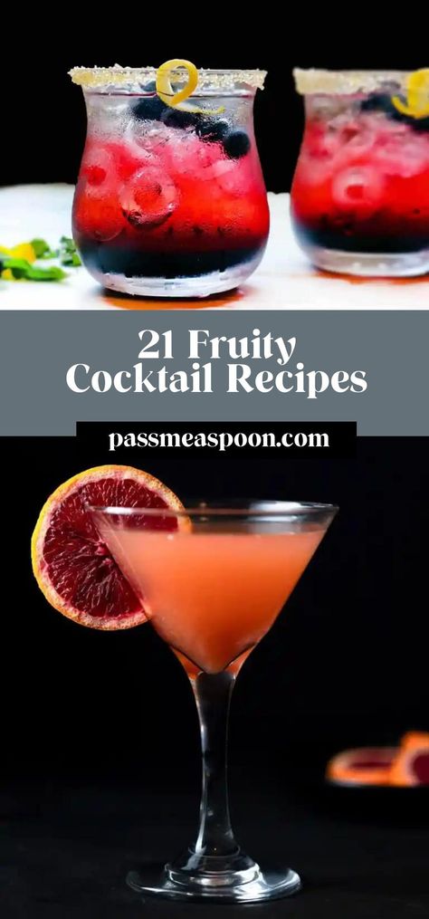 Looking for a fruit cocktail recipe to serve at your next party? Try one of these deliciously fruity cocktail ideas! Fresh Fruit Cocktail Recipes, Cocktail Recipes Fruity, Simple Fruity Cocktails, Sweet Cocktail Recipes, Fancy Cocktail Recipes, Fruit Cocktail Recipes, Easy Fruity Cocktails, Fruity Cocktail Recipes, Fresh Fruit Cocktails