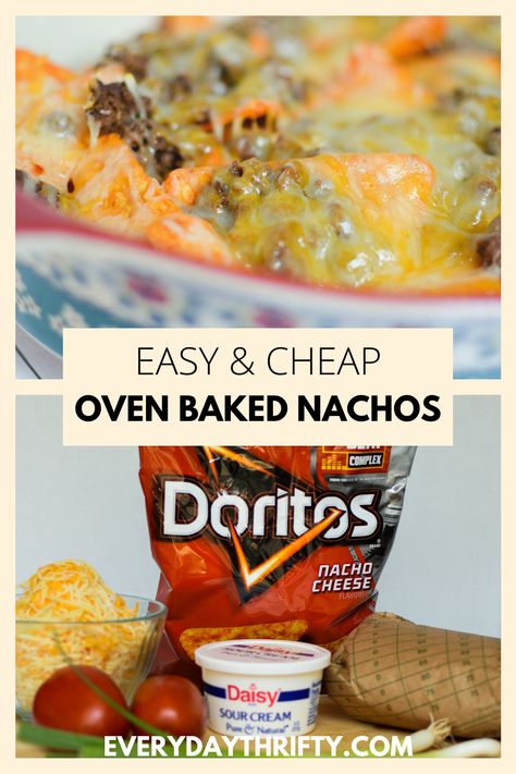 Cheap, easy, quick, and YUM is what this easy nachos recipe is all about! This fun take on sheet pan nachos will quickly become your family's favorite as well.   #sheetpannachos #easynachosrecipe  #nachobake Cheap Nachos Recipes, Easy Nachos Recipe Simple, Doritos Nachos Recipe, Baked Nachos Recipe, Nachos In The Oven, Basic Nachos Recipe, Easy Nachos Recipe, Nacho Bake, Nachos Recipes