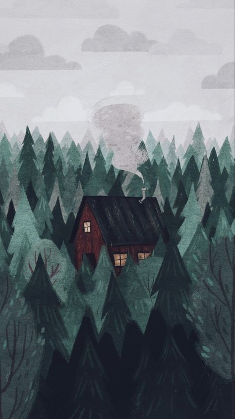 Mustery and cozy home in thw forest. Green 숲 사진, Art Mignon, Kunst Inspiration, Cottage In The Woods, A Cabin, Lukisan Cat Air, Arte Sketchbook, Cabin In The Woods, Art Et Illustration