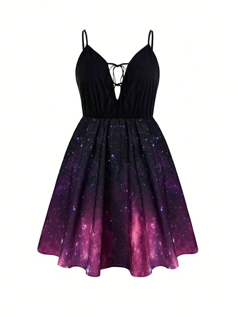 SHEIN Unity Plus Galaxy Print Tie Front Cami Dress | SHEIN UK Galaxy Print, Printed Ties, Dress Party, Cami Dress, Dress P, Fashion Online Shop, I Dress, Plus Clothing, Dress Collection