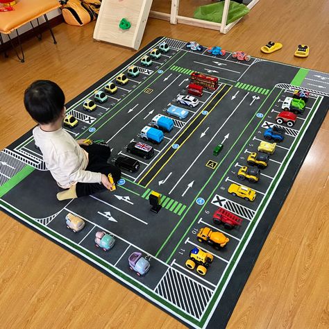 PRICES MAY VARY. 🚗【FUN CITY TRAFFIC DESIGN】- Our playmat is soft, non-slip and thick with 36 marked parking spaces and other traffic signs. Printed graphics with the theme of urban transportation will make your child have a better outdoor experience indoors. 👪🏻【MULTI-PURPOSE MAT】 - This car traffic area rug can be used in different scenarios. Multiple uses of mats, not only can use as children’s playmate,but also can use as the normal rug for your home, Yoga mat, area rug etc. 👶🏻【NON SLIP P Safe Nursery, Car Rug, Area Games, Game Area, City Traffic, Playroom Classroom, Cars Room, Play Rug, Reading Area