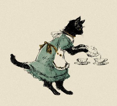 kind of creepy but would be a good print in my kitchen Arte Indie, Arte Peculiar, Image Chat, A Black Cat, Arte Inspo, Tea Bags, Vintage Cat, Cat Drawing, 귀여운 동물