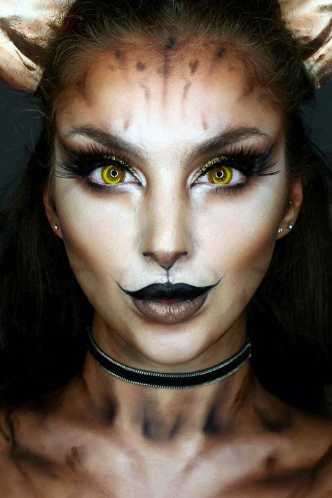 Beast Make Up Halloween, Goat Makeup, Simple Cat Makeup, Fete Emo, Maquillage Halloween Simple, Teknik Makeup, Fantasy Make-up, Leopard Makeup, Halloweenský Makeup