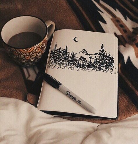 Sketch Nature, Hipster Aesthetic, Tumblr Drawings, Nature Sketch, Coffee Drawing, Coffee Poster, Artist Aesthetic, Desenho Tattoo, Coffee Photography