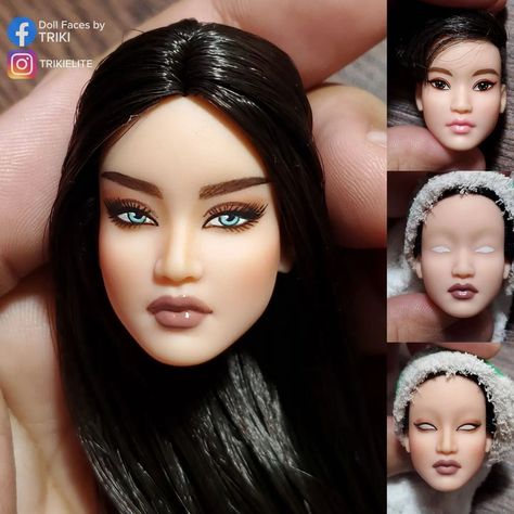 Rerooted and repainted for @myharvtl | Instagram Barbie Shots, Barbie Reroot, Barbie Makeover, Printable Barbie, Barbie Repaint, Painted Dolls, Doll Face Paint, Barbie Face, Custom Barbie