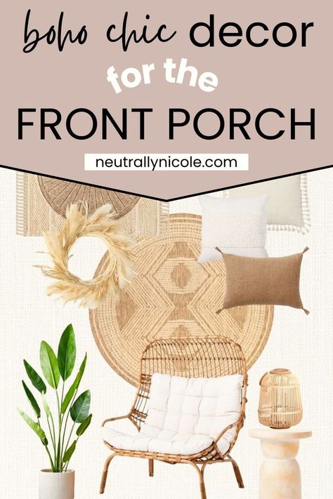 Create a cozy oasis with these small boho front porch decor ideas. Embrace the bohemian vibe with modern furniture, rustic accents, and lush plants. Perfect for summer or fall, this decor will transform your porch into a stylish retreat. Boho Front Porch Ideas Small, Boho Front Porch Decor, Bohemian Front Porch, Boho Front Porch Ideas, Summer Porch Decor Front Entry, Boho Front Porch, Boho Entry, Small Front Porch Decor, Cozy Rug