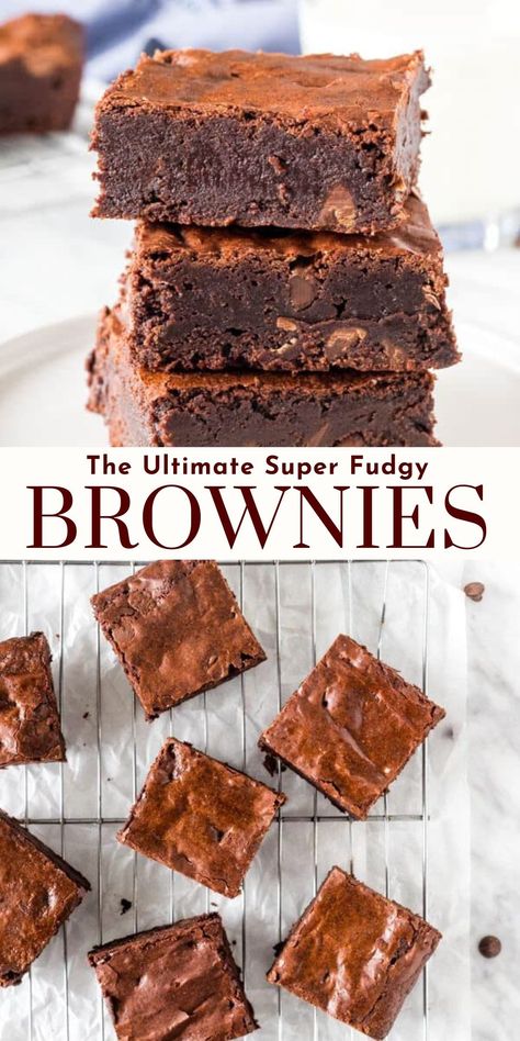 These triple chocolate fudge brownies are the perfect recipe for anyone who loves super fudgy brownies. They're extra thick with a rich chocolate flavor, crinkly tops and the perfect brownie texture #brownies #triplechocolatebrownies #fudgebrownies #fudgybrownies from Just So Tasty https://www.justsotasty.com/triple-chocolate-fudge-brownies/ Brownies In Cupcake Pan, Brownie Texture, Best Fudgy Brownie Recipe, Triple Chocolate Brownies, Pastries Recipes Dessert, Pastries Recipes, Baking Photography, Fudgy Brownie Recipe, Perfect Brownies