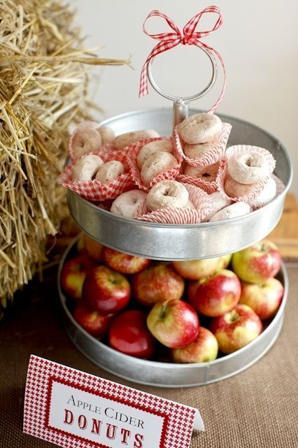 Apple Birthday Party, Apple Picking Party, Apple Theme Parties, Apple Orchard Wedding, Fall Party Food, Apple Birthday, Pumpkin Birthday Parties, Fall Harvest Party, Donut Decorations